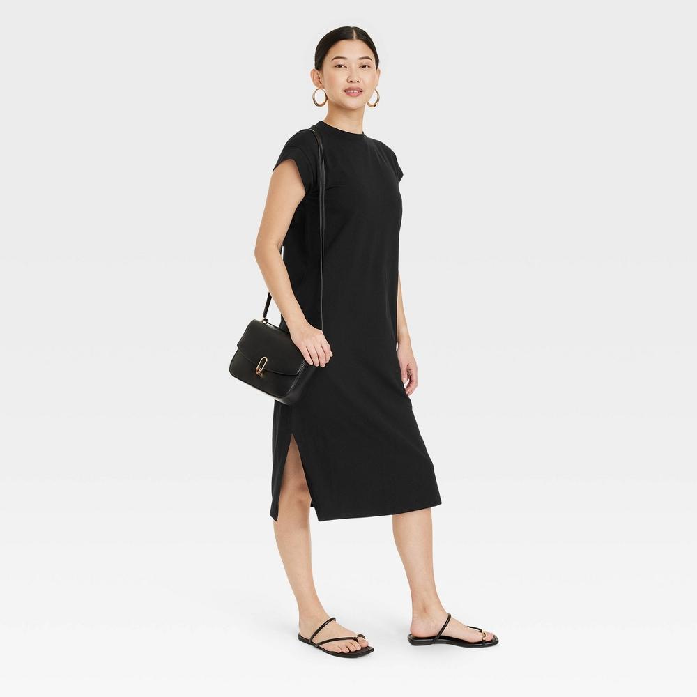 Womens Short Sleeve Midi Shirtdress - A New Day Black M Product Image