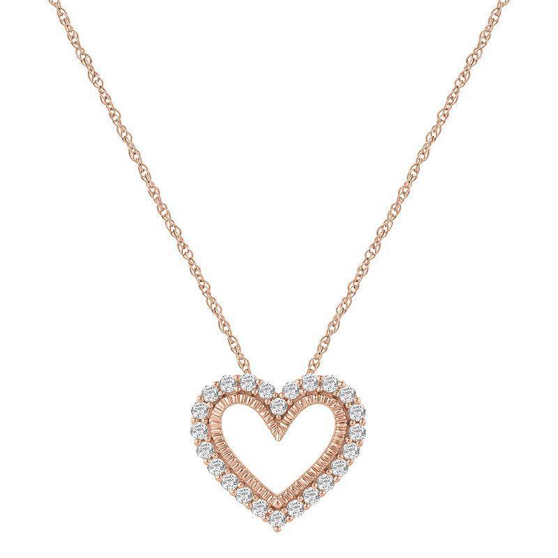 10k Rose Gold 1/5 Carat T.W. Diamond Heart Pendant Necklace, Womens White Product Image