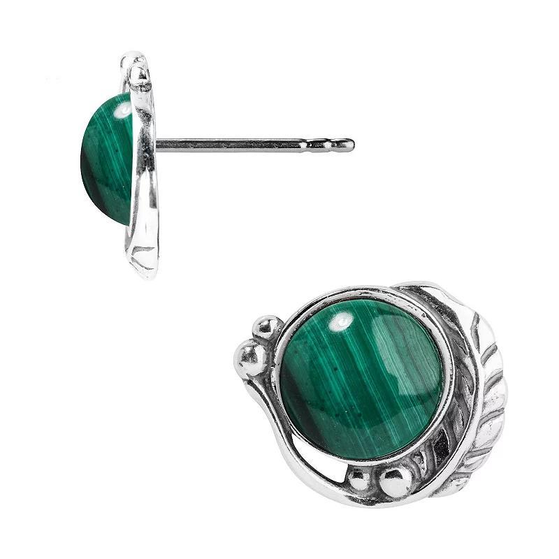 Southwest Spirit Sterling Silver and Stone Button Earrings, Womens, Green Malachite Product Image