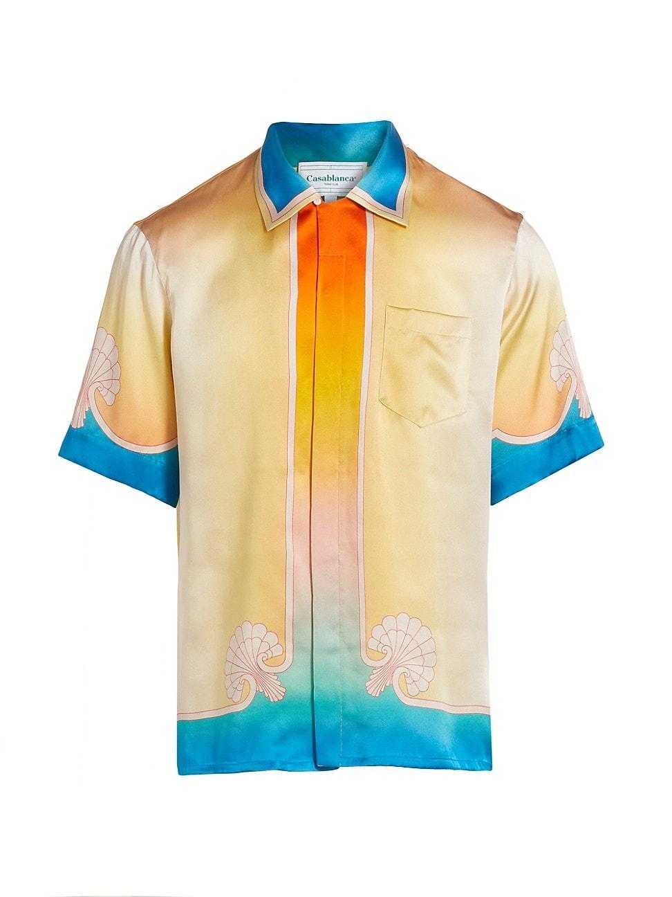 Mens Silk Satin Ombr Cuban Collar Short-Sleeve Shirt Product Image