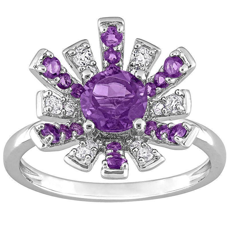 Stella Grace Sterling Silver African Amethyst & White Topaz Starburst Cocktail Ring, Womens Purple Product Image