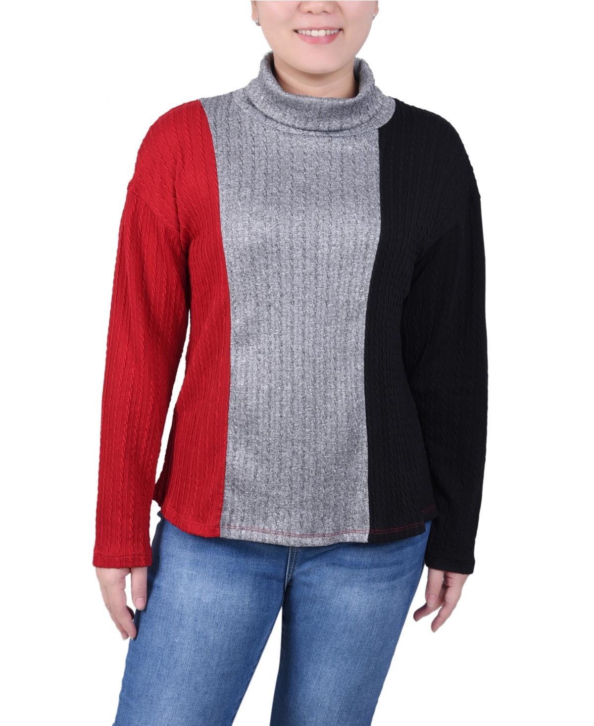 Ny Collection Womens Long Sleeve Colorblocked Top Product Image