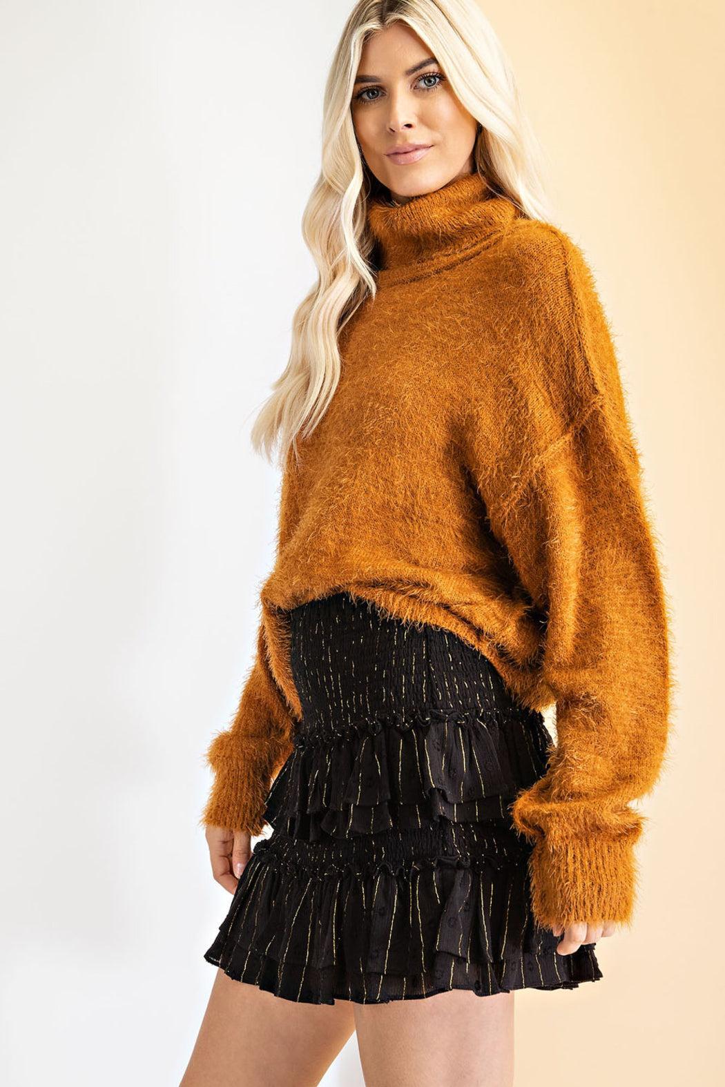 Fuzzy Knit Turtleneck Sweater Product Image