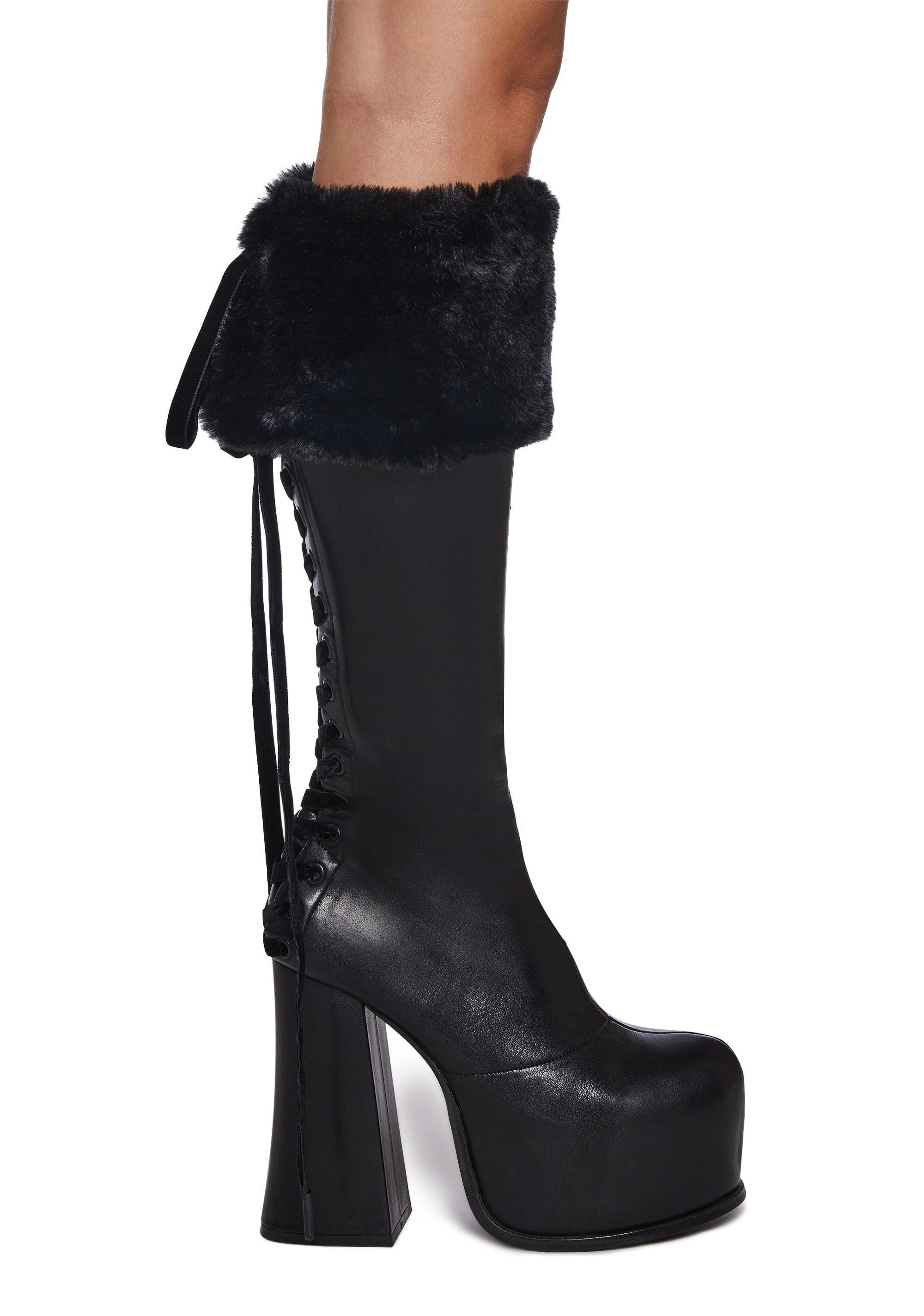 Womens Platform Boots With Faux Fur Cuffs Sugar Thrillz - Black Product Image