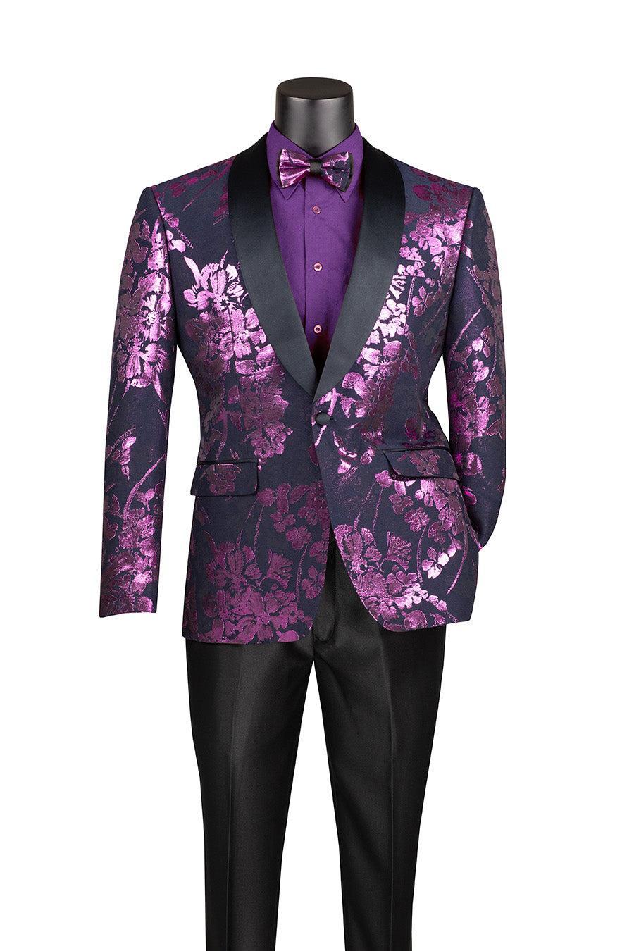 Lavender Slim Fit Fashion Jacket Shawl Lapel with Bow Tie Product Image