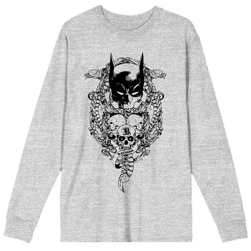 Mens Batman Bat Mask With Skulls Long Sleeve Tee Product Image