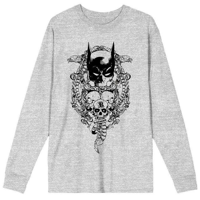 Mens Batman Bat Mask With Skulls Long Sleeve Tee Product Image