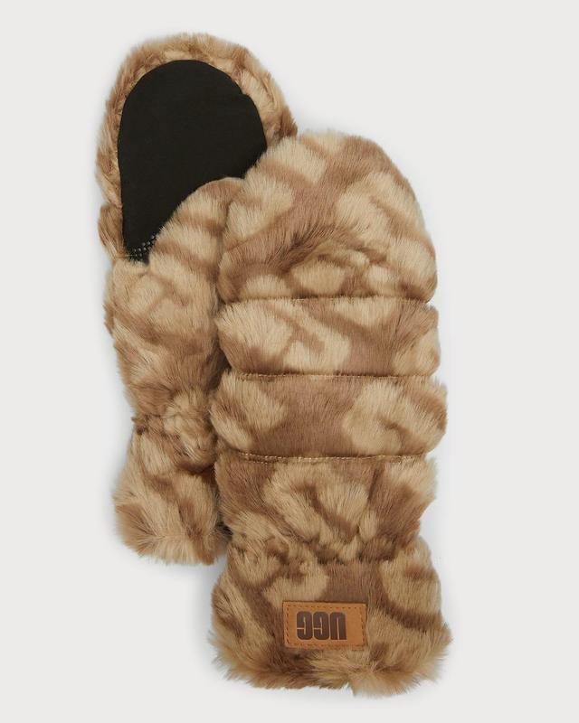 UGG Womens Quilted Faux Fur Mittens - Brown Cream Product Image