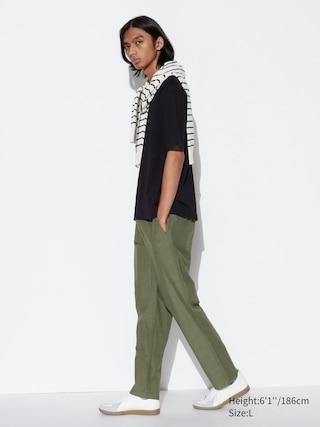 Mens Linen-Blend Relaxed Pants Olive XS UNIQLO US Product Image