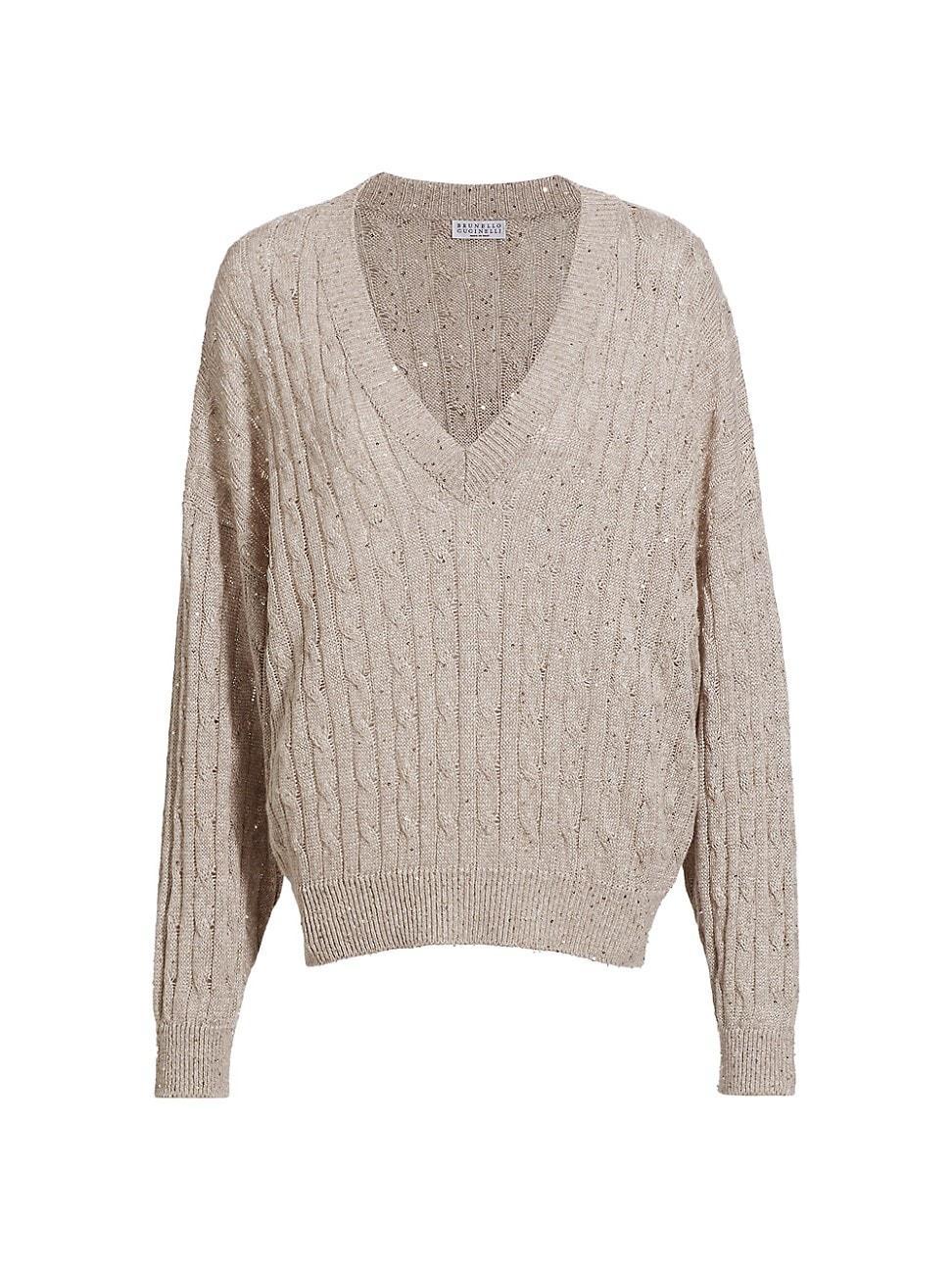 Womens Linen-Blend Cable-Knit Sweater product image