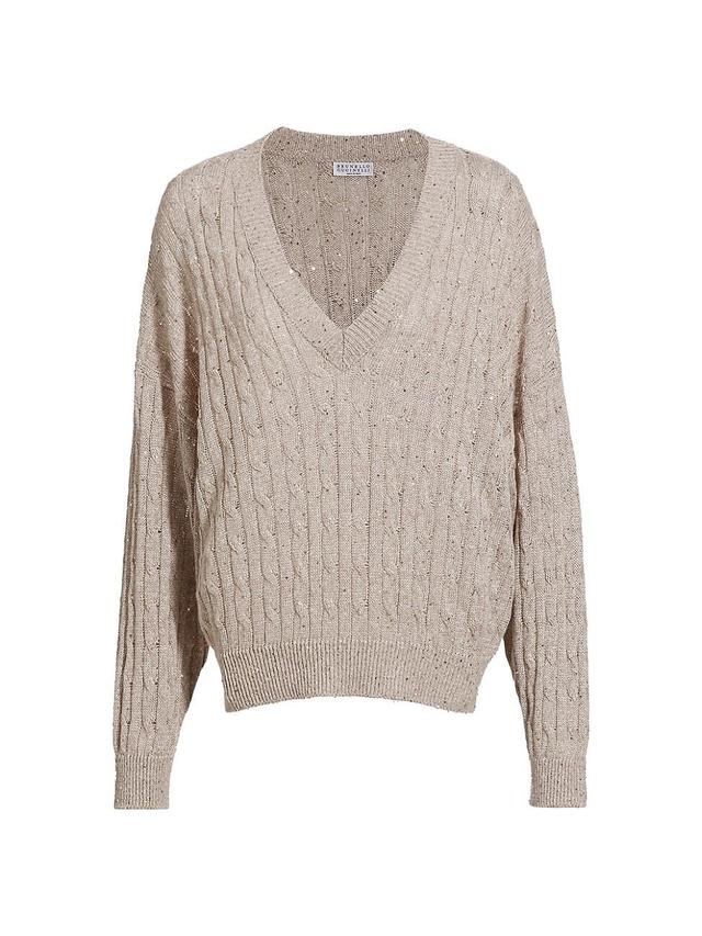 Womens Linen-Blend Cable-Knit Sweater Product Image