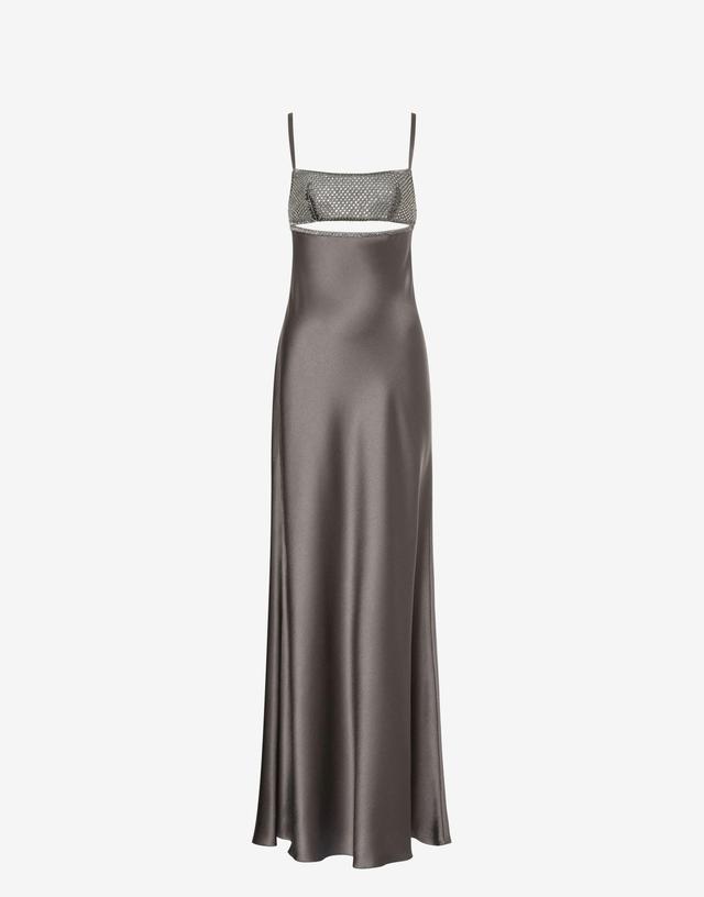 Satin dress with cut-out and embroidery Product Image