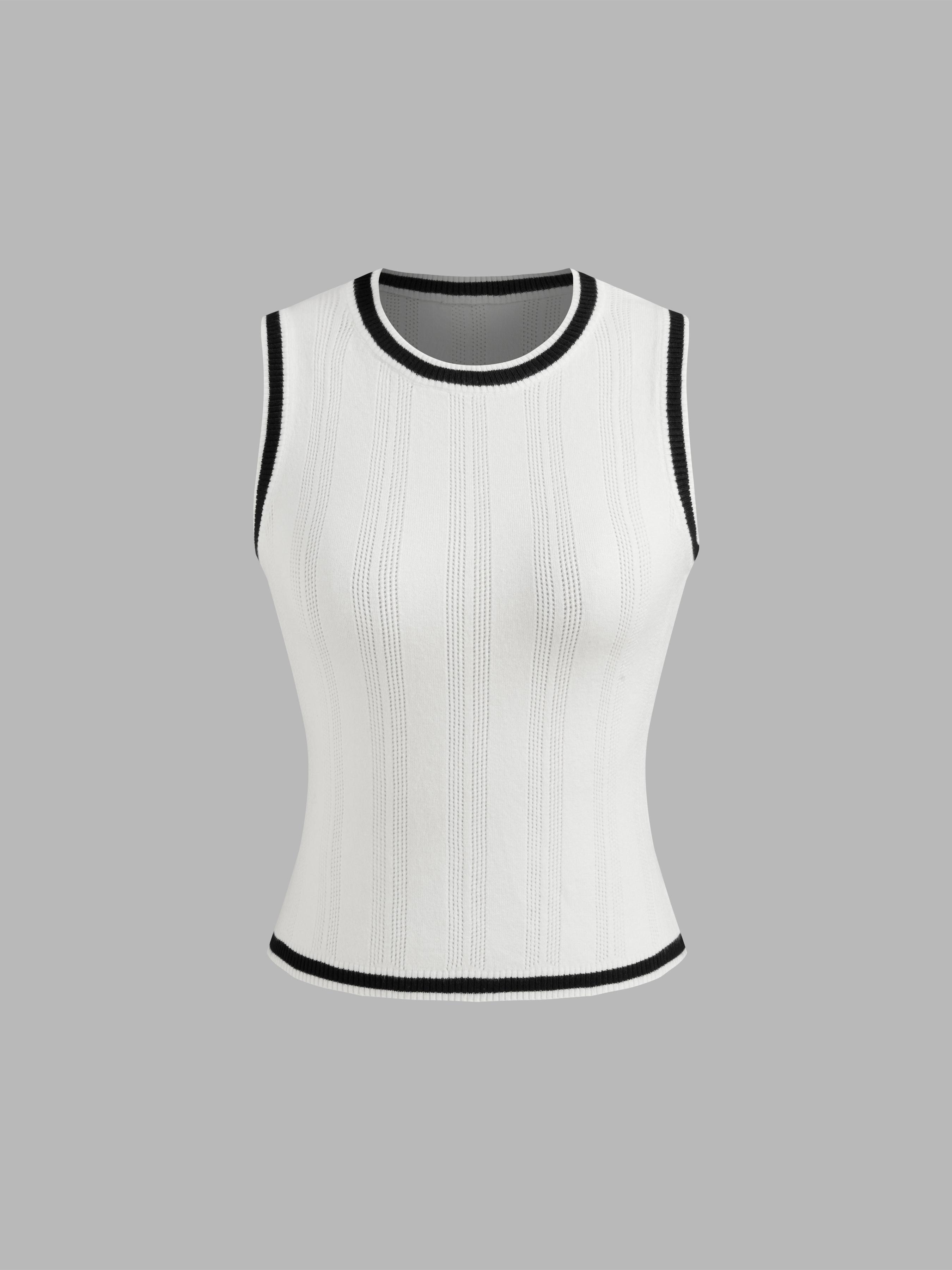 Knit Round Neckline Contrasting Binding Tank Top Product Image