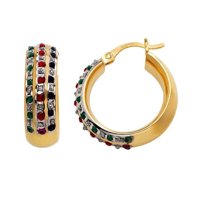 18k Gold-Over-Silver Gemstone Hoop Earrings, Womens Product Image