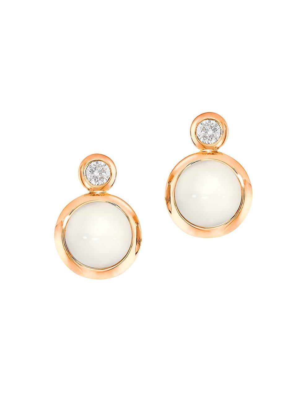 Womens Classic Bouton 18K Rose Gold, Moonstone & Diamond Stud Earrings Product Image