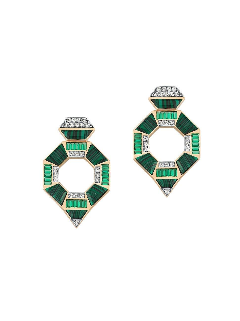 Womens Deep Sea 14K Rose Gold, Diamond, Malachite & Tsavorite Drop Earrings Product Image