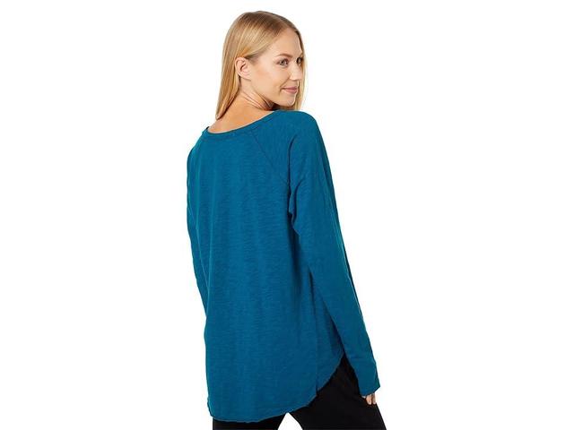 Mod-o-doc Slub Jersey Long Sleeve Open Neck Hi-Low Rib Mix Tunic (Deep Waters) Women's Clothing Product Image