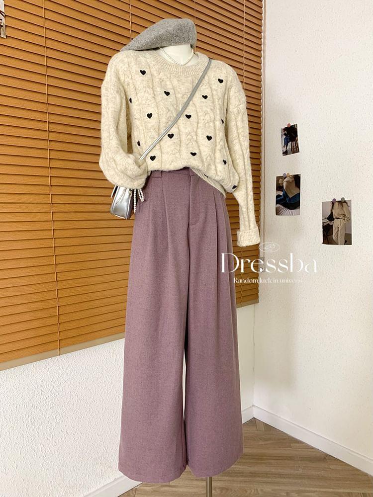 High Rise Plain Wide Leg Suit Pants Product Image