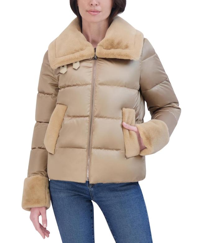 Laundry by Shelli Segal Womens Shine Faux-Fur-Trim Puffer Coat Product Image