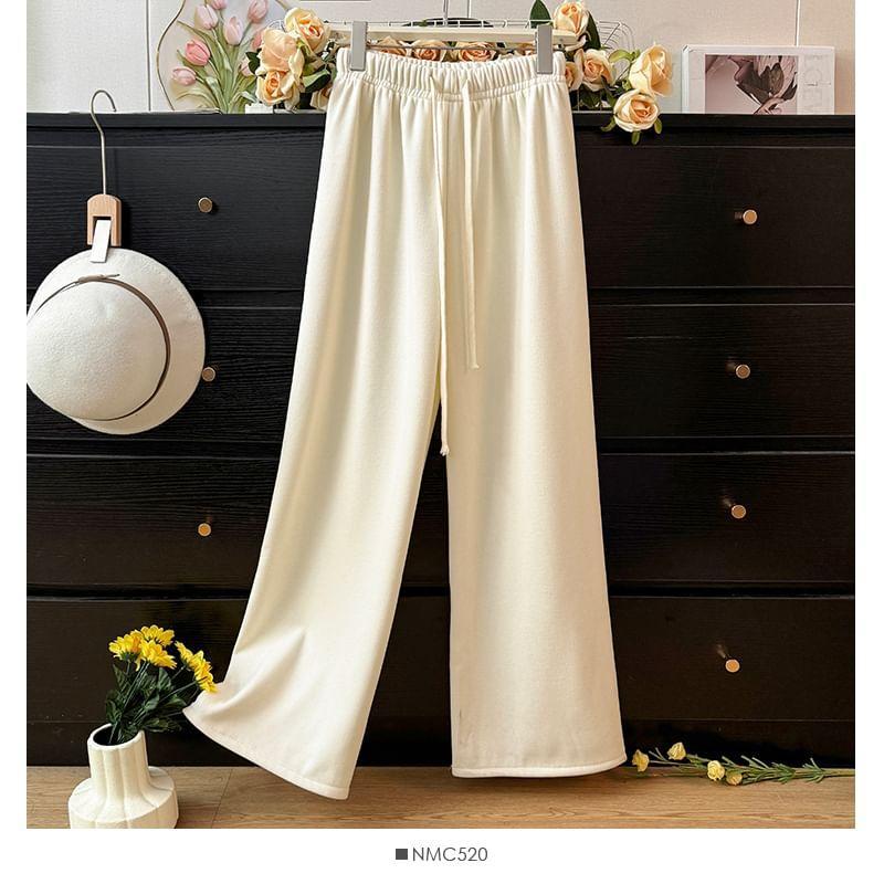 Fleece-Lined Drawstring High-Waist Wide-Leg Pants in 5 Colors Product Image