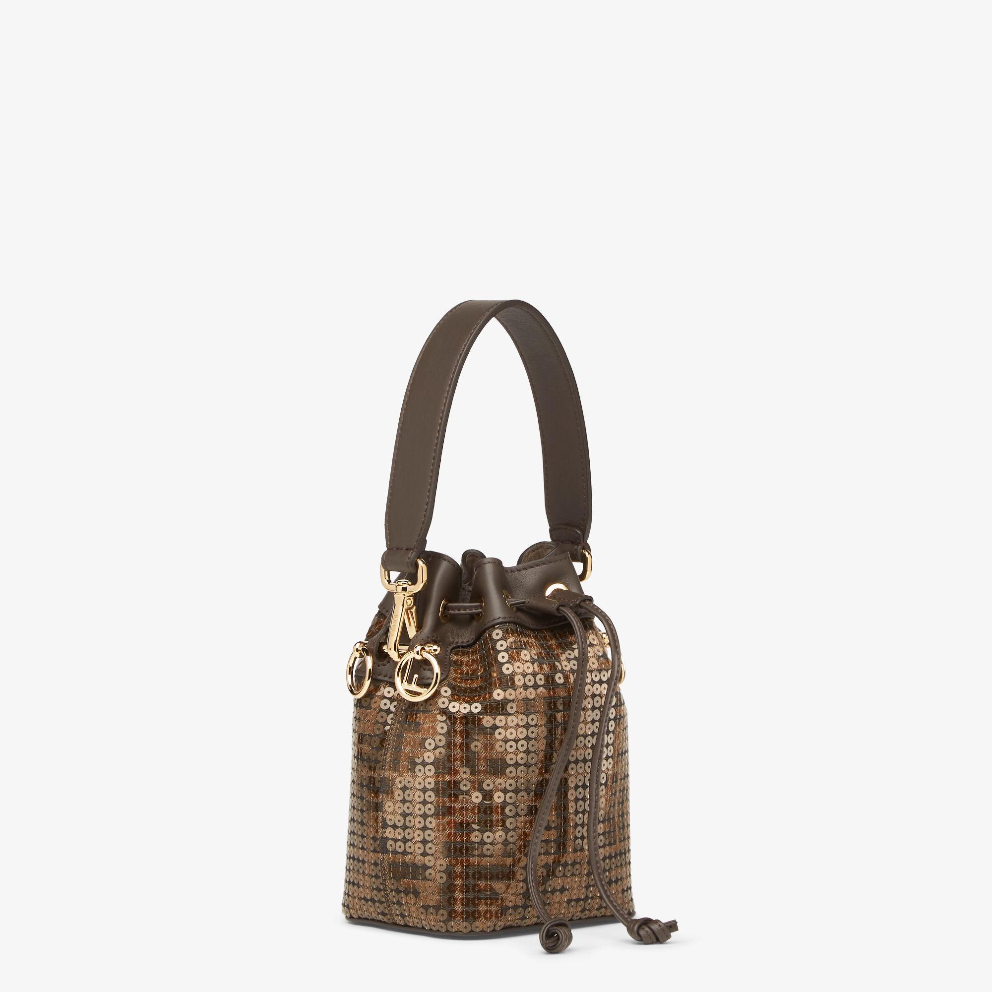 Mon TresorBrown FF jacquard fabric mini bag with sequins Product Image