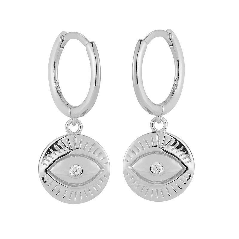 Sunkissed Sterling Evil Eye Cubic Zirconia Hoop Drop Earrings, Womens, Silver Tone Product Image