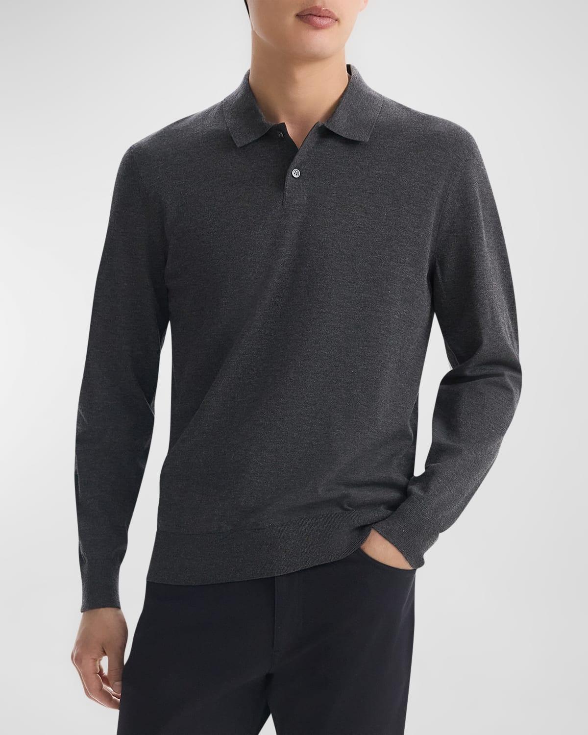 Theory Goris Long-Sleeve Polo Shirt in Fine Bilen  male Product Image