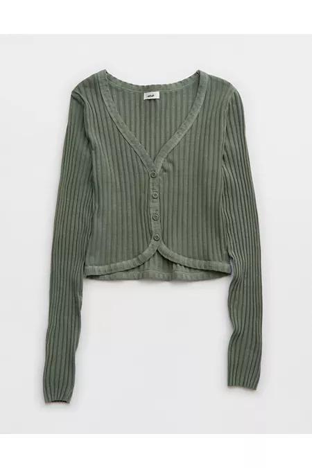 Aerie Cropped Ribbed Cardigan Women's Product Image