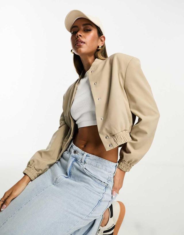 ASOS DESIGN tailored bomber jacket with strong shoulder in camel Product Image