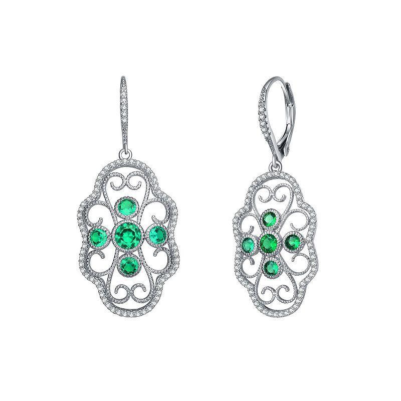 Sterling Silver Cubic Zirconia Leverback Filigree Earrings, Womens Product Image