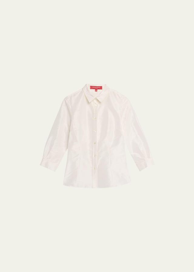 Carolina Herrera Three Quarter Sleeve Silk Button-Up Shirt Product Image