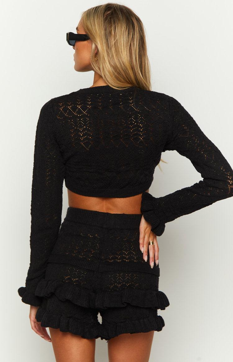 Lorri Black Knit Ruffle Shorts Product Image