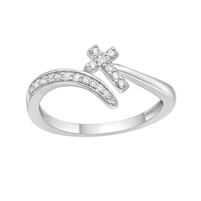 Gemminded Sterling Silver 1/6 Carat T.W. Diamond Cross Ring, Womens White Product Image