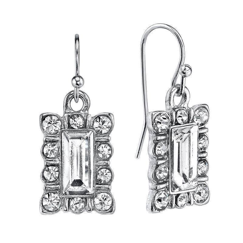 1928 Rectangle Halo Drop Earrings, Womens, White Product Image