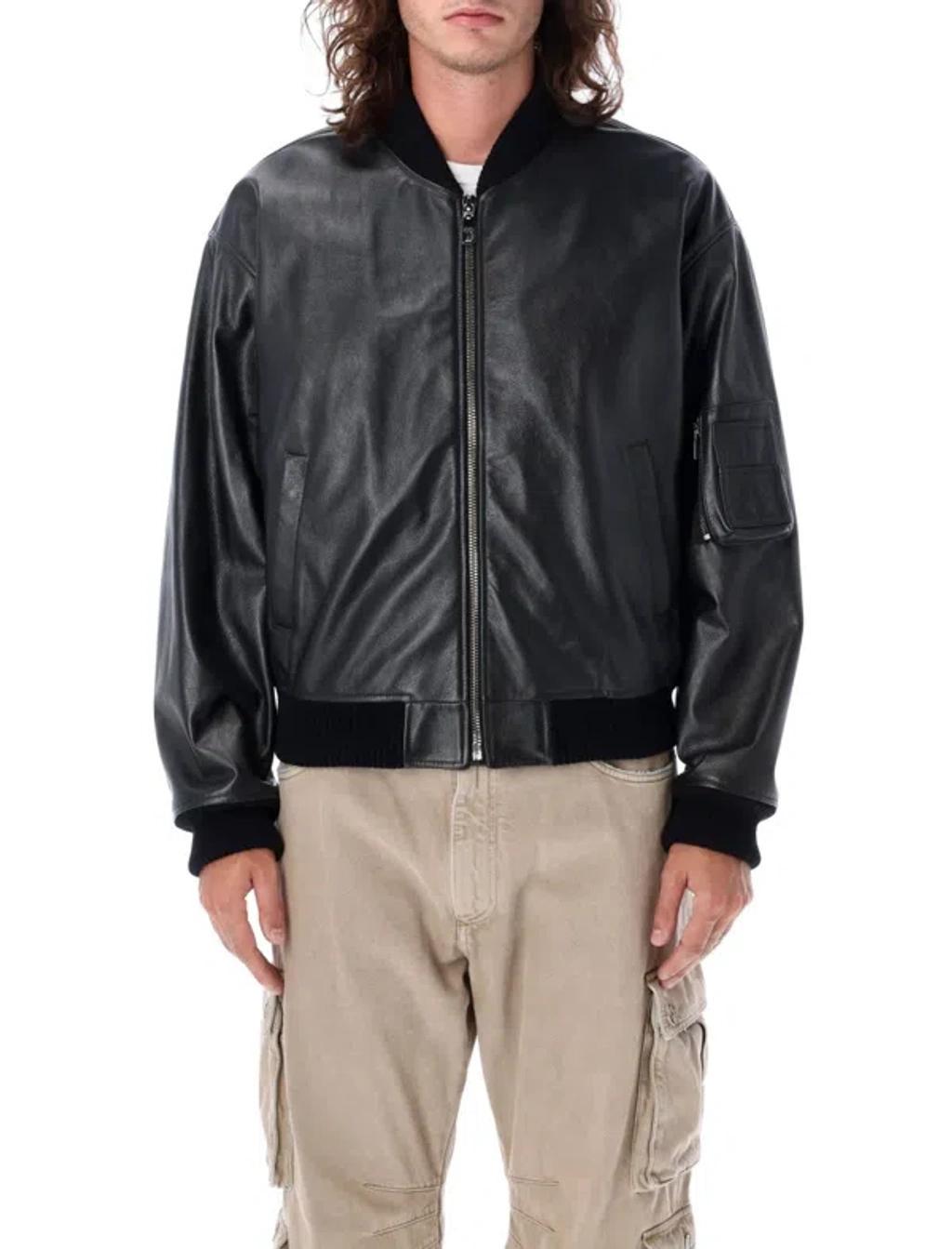 Bomber Jacket With Ribbed Details In Black Product Image