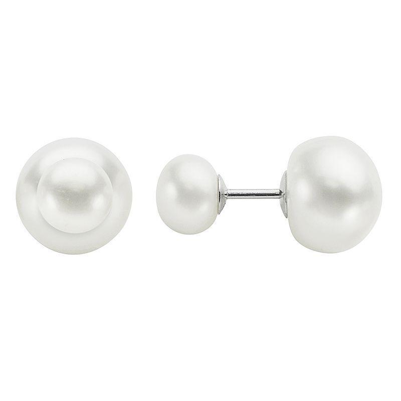 PearLustre by Imperial Sterling Silver Freshwater Cultured Pearl Front-Back Stud Earrings, Womens Product Image