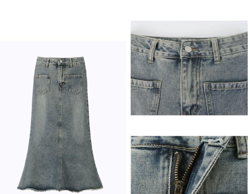 High Waist Washed Denim Midi Mermaid Skirt product image