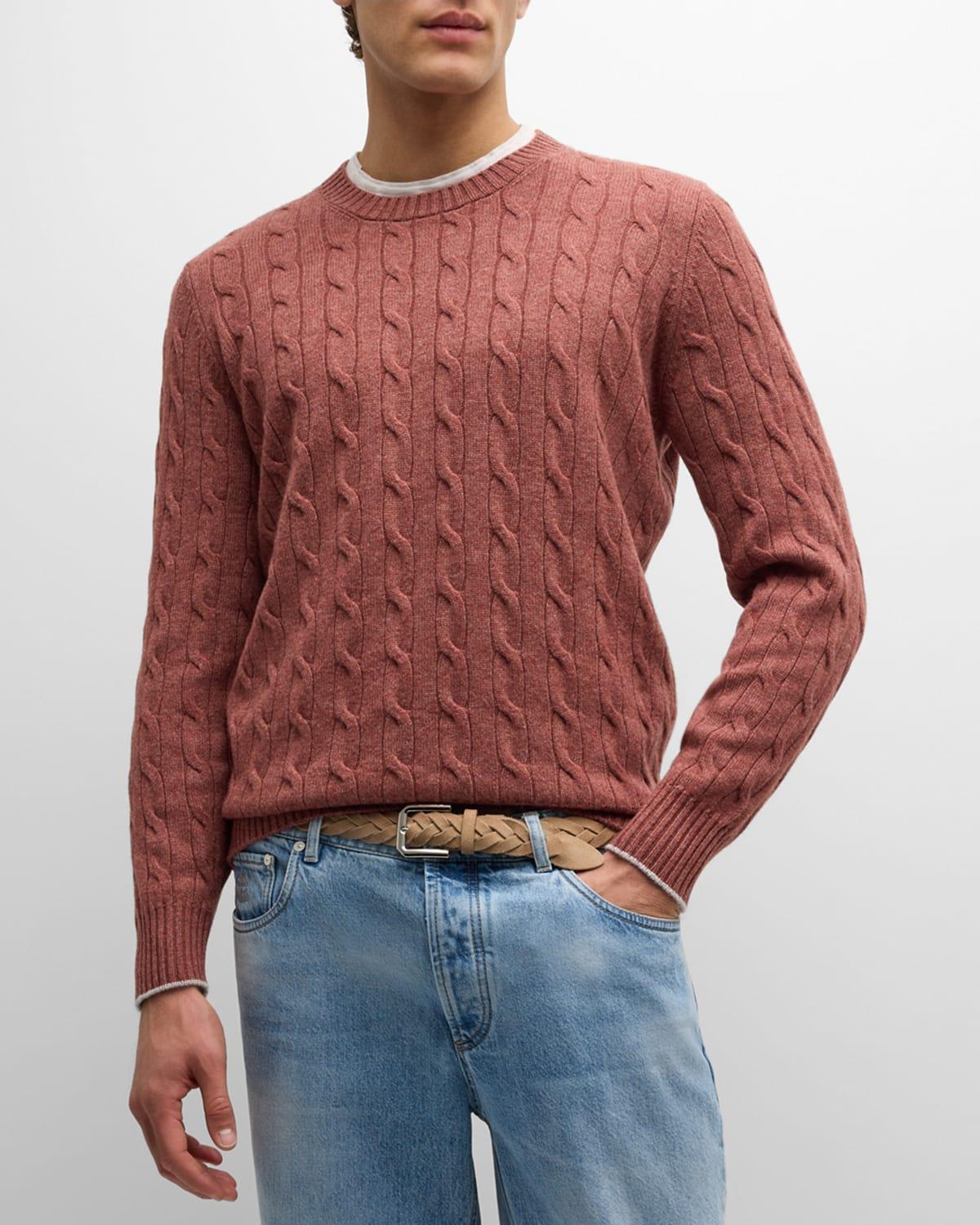 Mens Cashmere Cable Knit Crewneck Sweater Product Image