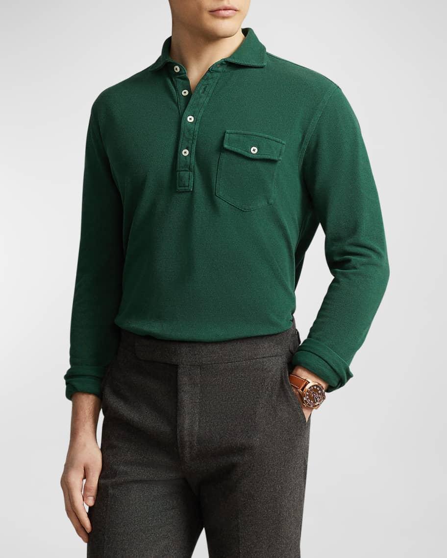 Men's Classic Fit Long-Sleeve Mesh Polo Shirt Product Image