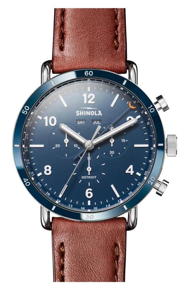 Canfield Sport Stainless Steel Chronograph Leather Strap Watch In Midnight Blue Product Image