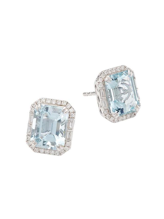 Womens 14K White Gold, Diamond & Aquamarine Earrings Product Image