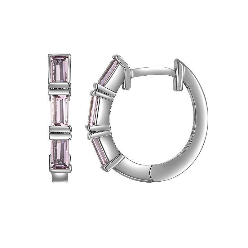 Sarafina Simulated Pink Sapphire Huggie Hoop Earrings, Womens, Silver Tone Product Image