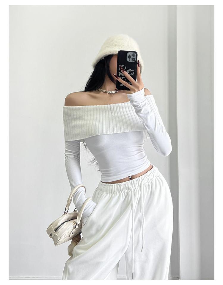 Flip-Over Off-Shoulder Crop Tee Product Image