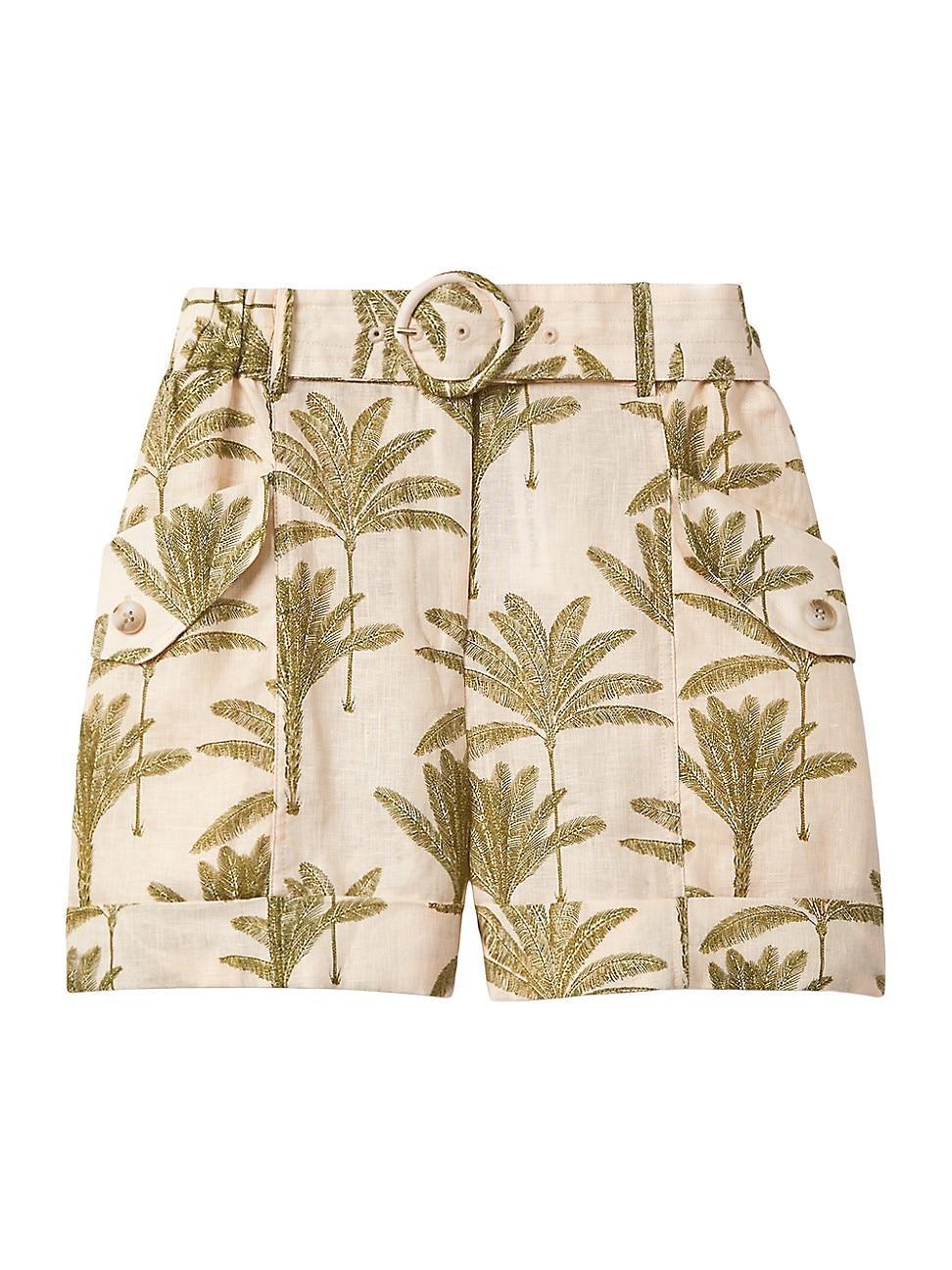 Womens Cali Linen Palm Belted Shorts Product Image