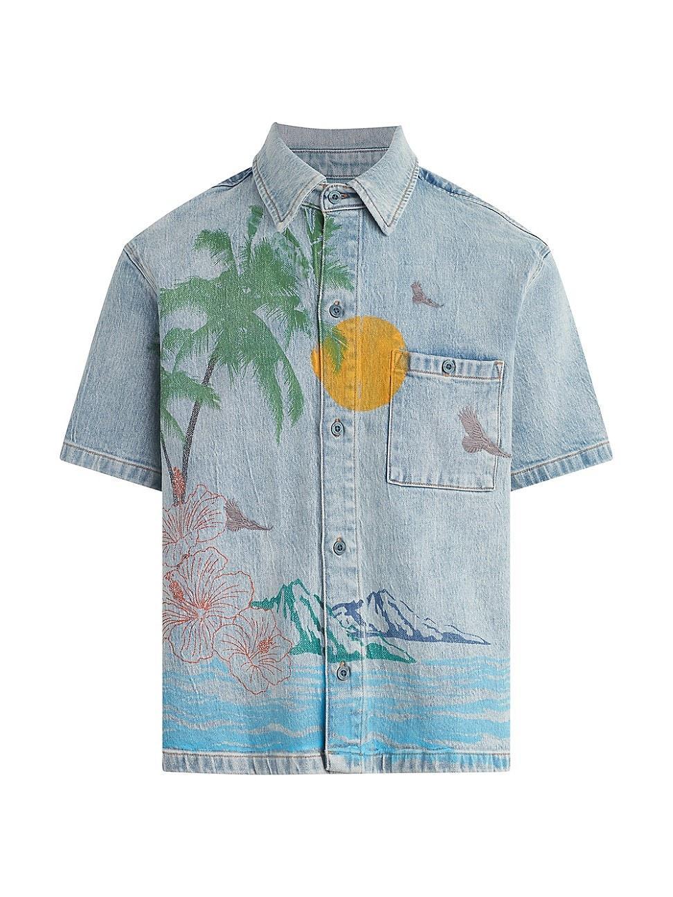 Mens Printed Short-Sleeve Denim Shirt Product Image