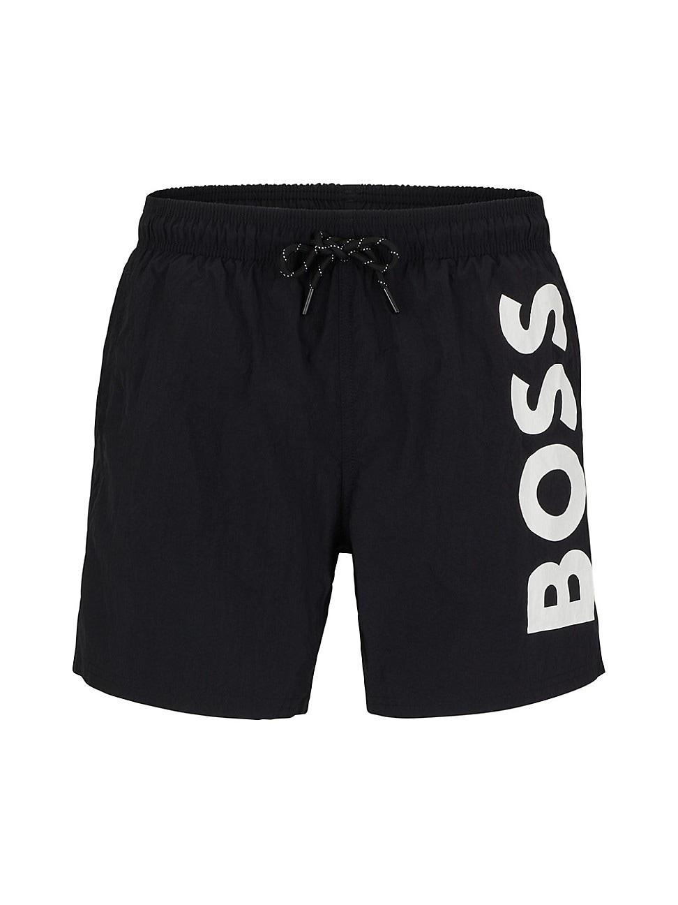 Mens Quick-Drying Swim Shorts With Contrast Logo Product Image