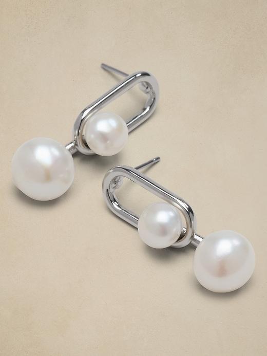 Oval Metal Pearl Drop Earrings Product Image