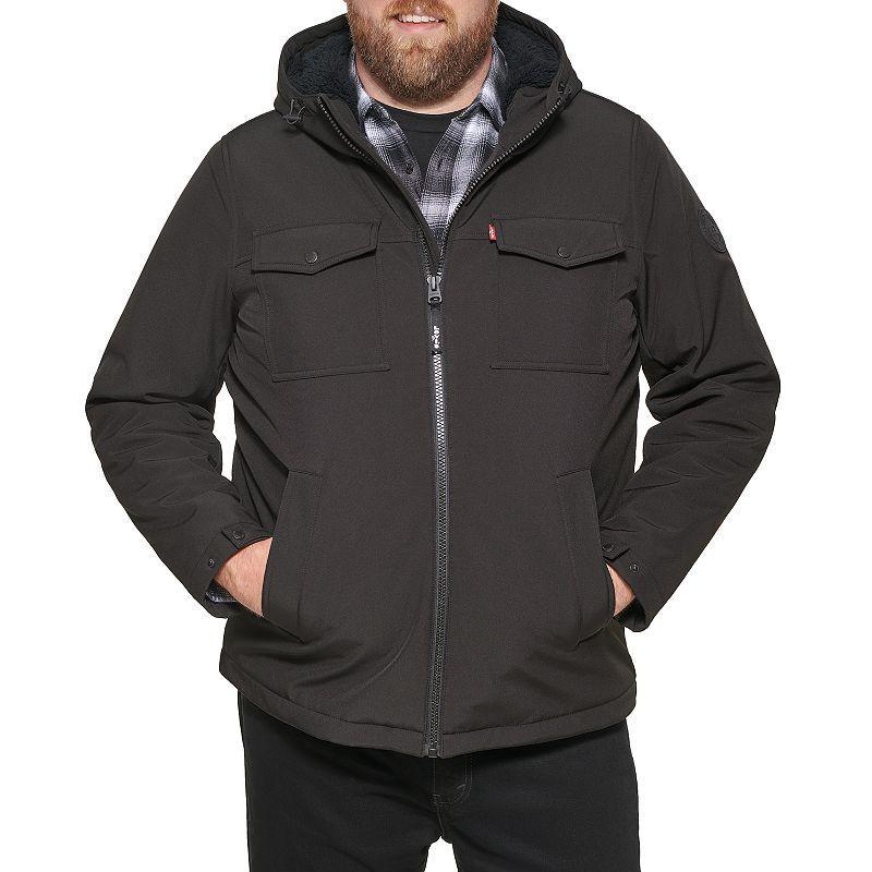 Big & Tall Levis Sherpa-Lined Hooded Softshell Utility Jacket, Mens Black Product Image