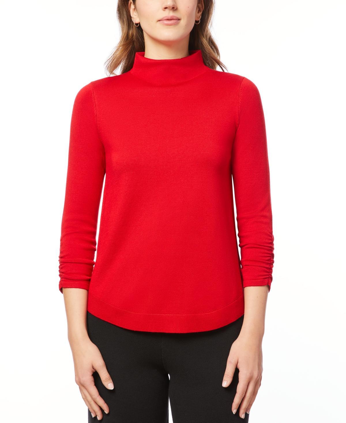 Melissa Paige Womens Ruched-Sleeve Funnel-Neck Sweater Product Image