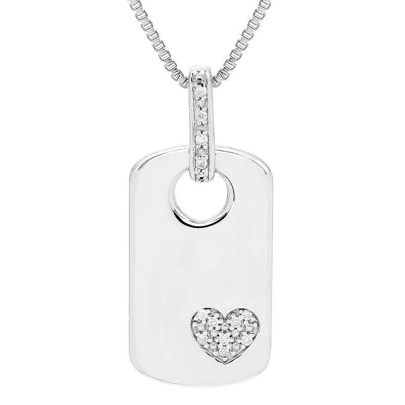 Boston Bay Diamonds Sterling Silver Diamond Accent Heart Dog Tag Pendant Necklace, Womens Product Image